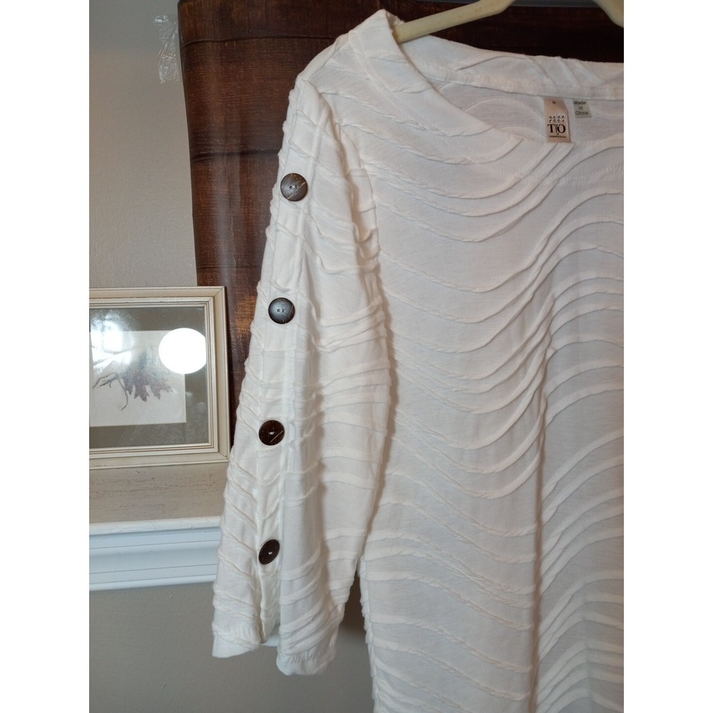 Thomas Olivia Womens White French Twist 3/4 Sleeve Shirt Size Medium - Picture 2 of 13